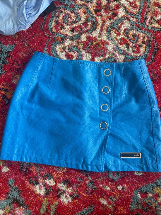 cras Dresses & Skirts - Cras Electric Blue Faux Leather Mini Skirt with Grommet Detail